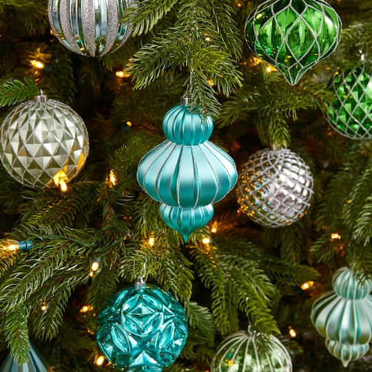 12ct. 4" Green & Silver Shatterproof Luxe Ornament Set